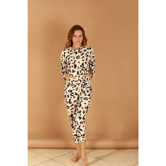 NWT Animal Print Cozy Jogger Hoodie Lounge Set - Large - Picture 1 of 8